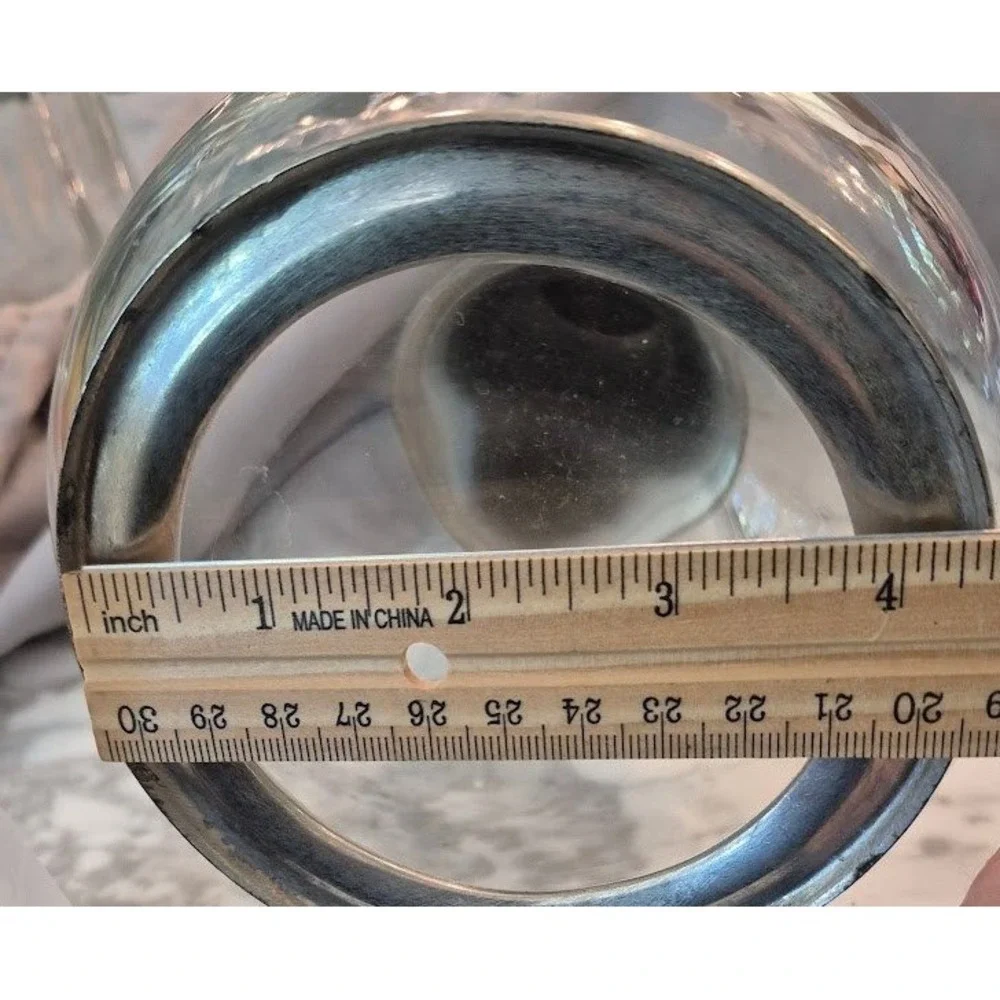 Danish MCM‑Style Glass Decanter Pewter Trim Round Marked 95 – Excellent